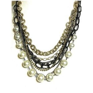 Vera Wang Necklace Multi Strand Layered Multicolor Chunky Chainlink Pearls